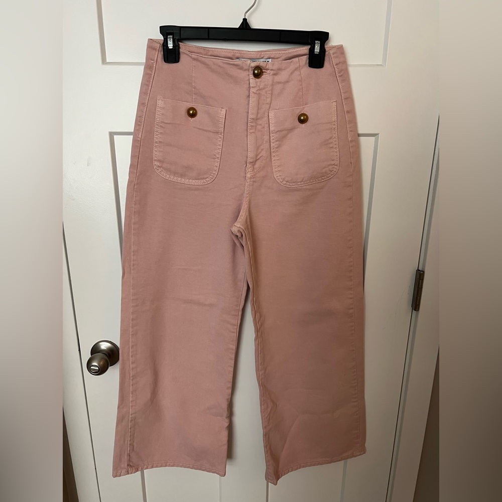 Zara Light Pink Wide Leg Crop Jeans